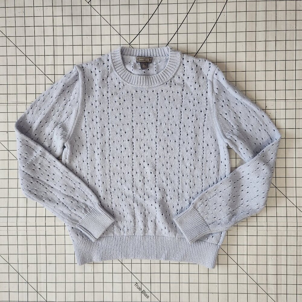Point Sur J. Crew Allover Pointelle Crewneck Cotton Sweater Light Blue Size L